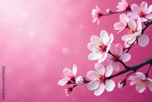 Intricate sakura branch pattern, white blossoms on dark pink, image, pattern