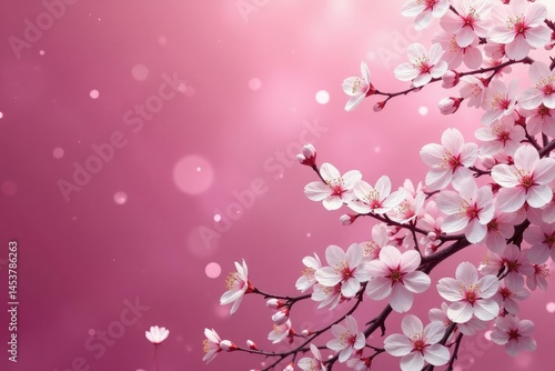 Intricate sakura branch pattern, white blossoms on dark pink, dramatic, wallpaper, twigs