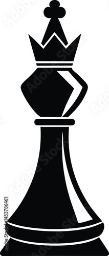 chessboard with a queen piece on white background  