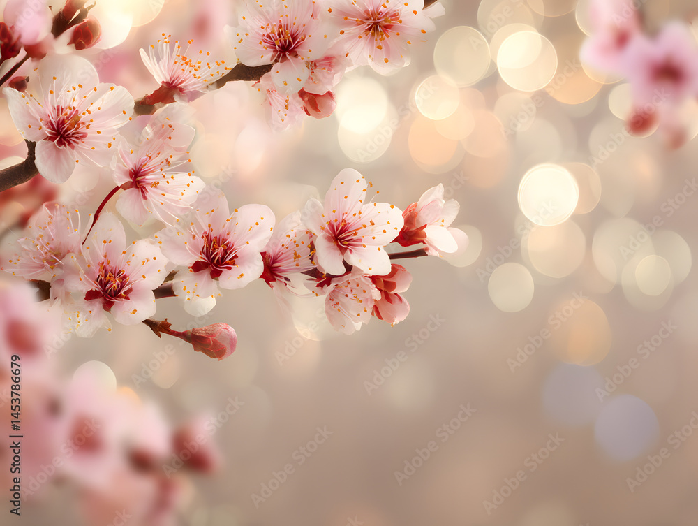 Beautiful Cherry Blossom Branch with Soft Bokeh Background Effects Beautiful Cherry Blossom Branch with Soft Bokeh Background Effects