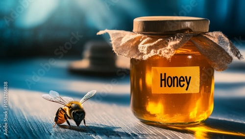 Fake Honey Jar with Honey Background