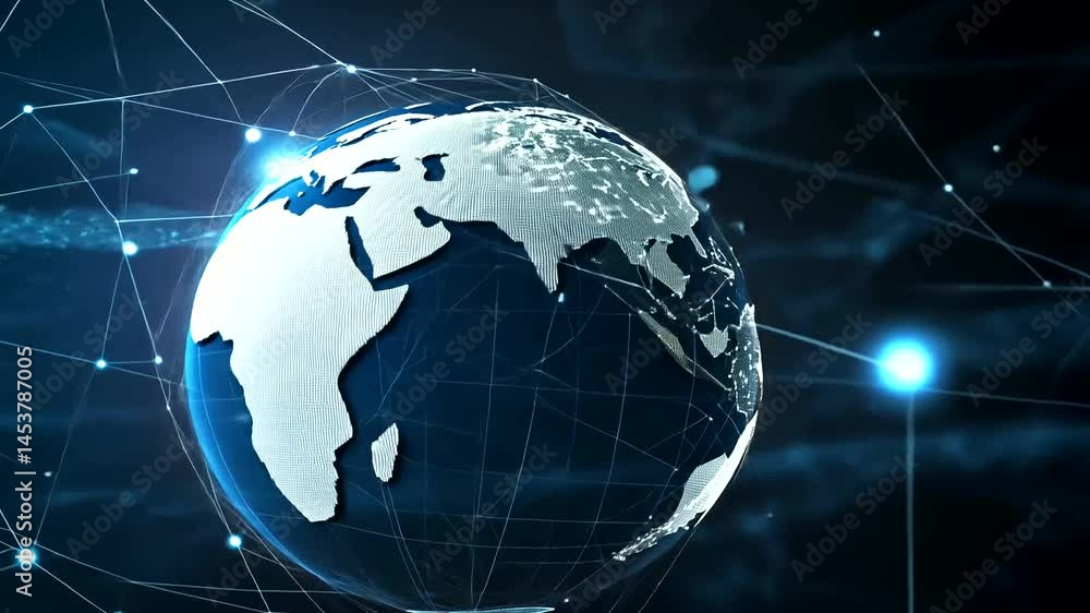 Digital representation of Earth surrounded by glowing network connections in space
