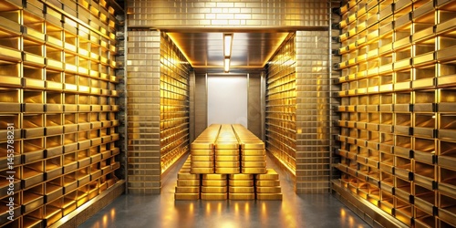 Obraz na płótnie Stacks of glittering gold bars stacked neatly in a metallic vault, wealth, treasure, wealth, treasure, cash w salonie