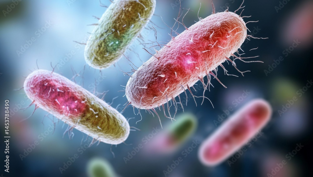 Fototapeta premium Colorful bacteria under microscope in vibrant body background