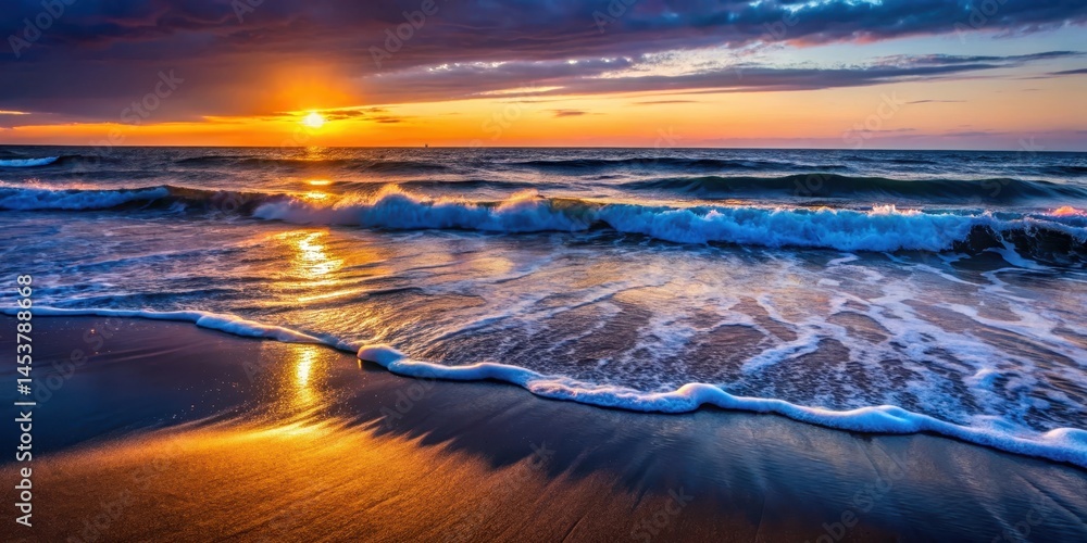 Glowing ocean waves at dusk, darkness, beach, darkness, beach,bioluminescent, peaceful, enchantment, wonder, ocean