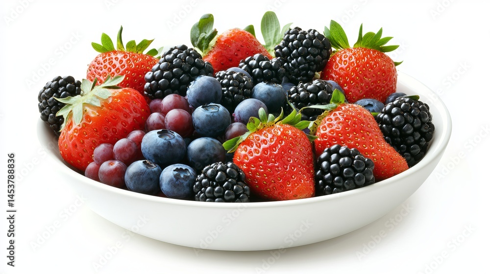 Obraz premium Fresh summer berries bowl red strawberries blueberries blackberries mix food ripe life fruit sweet