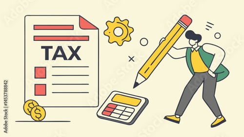 Tax Preparation Vector Illustration With Calculator Pencil And Character