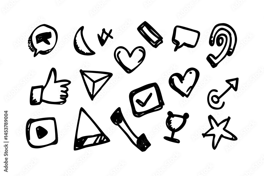 Fototapeta premium Trendy Hand Drawn Vector Icons for Social Media