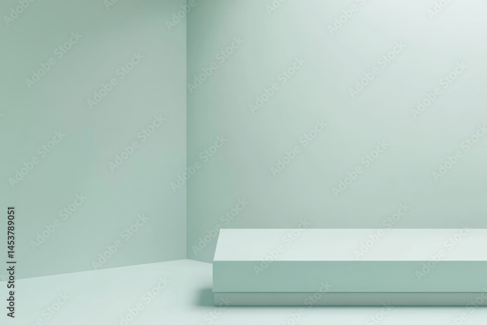 Fototapeta premium Mint green room with a simple, rectangular display platform