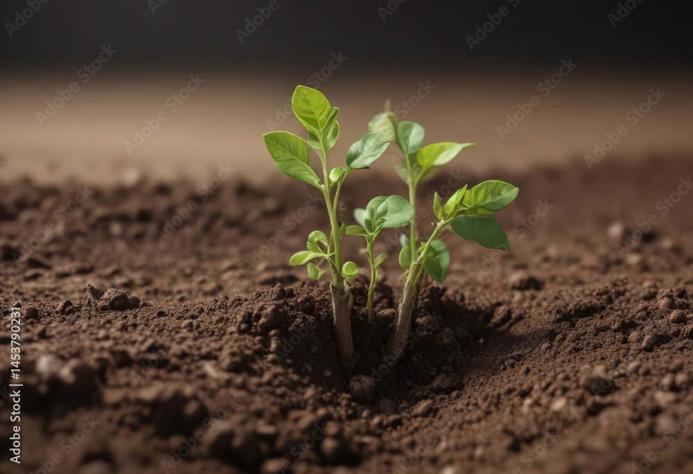Close-up vibrant green pea sprout emerging from soil, stem, leaf, seed Close-up vibrant green pea sprout emerging from soil, stem, leaf, seed