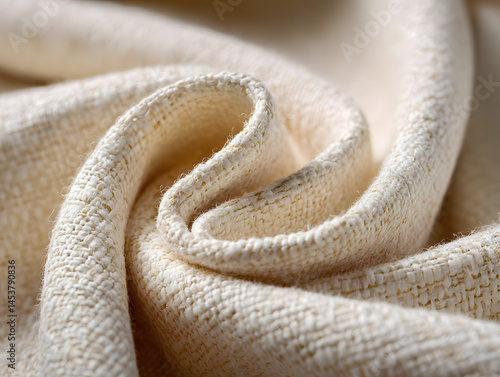 Close-up of Soft, Creamy Textured Fabric with Natural Fibers and Details