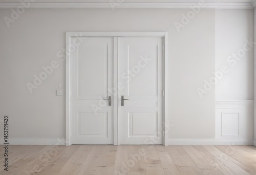 Clean white doors  open and closed  minimalist interior   light   blank   interior