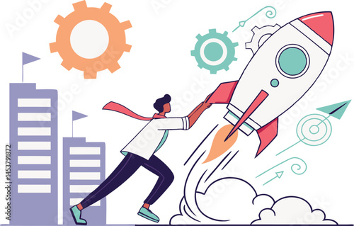 Entrepreneur initiative idea, ambition to push effort to success, start new business or company with creativity development, innovation or invention concept.
