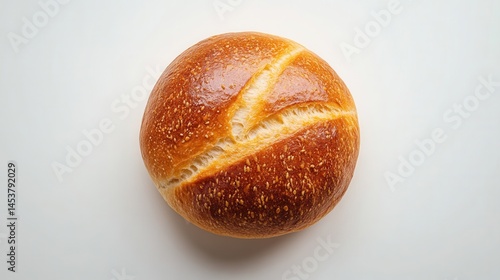 Wallpaper Mural Freshly baked round bread loaf with a glossy crust and sesame seed topping, perfect for sandwiches or toast Torontodigital.ca