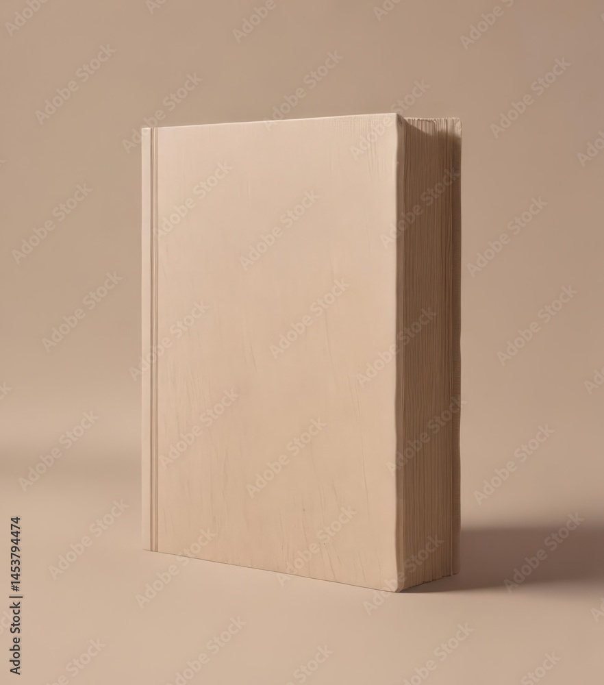 Beige textured hard cover book mockup, ideal for design showcase, neutral, still life, close up