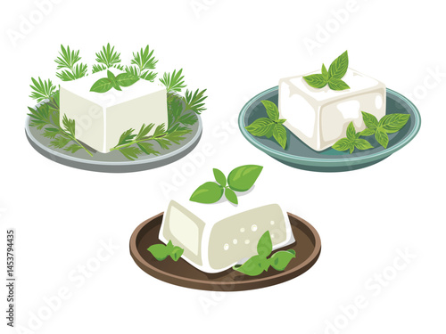 vector illustration of a turkish food Beyaz Peynir (White Cheese Similar to Feta)