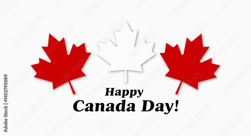 Obraz premium Happy Canada Day Banner with Maple Leaves on White Background