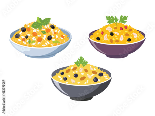 vector illustration of a turkish food İç Pilav (Rice Pilaf with Nuts, Currants, and Herbs)