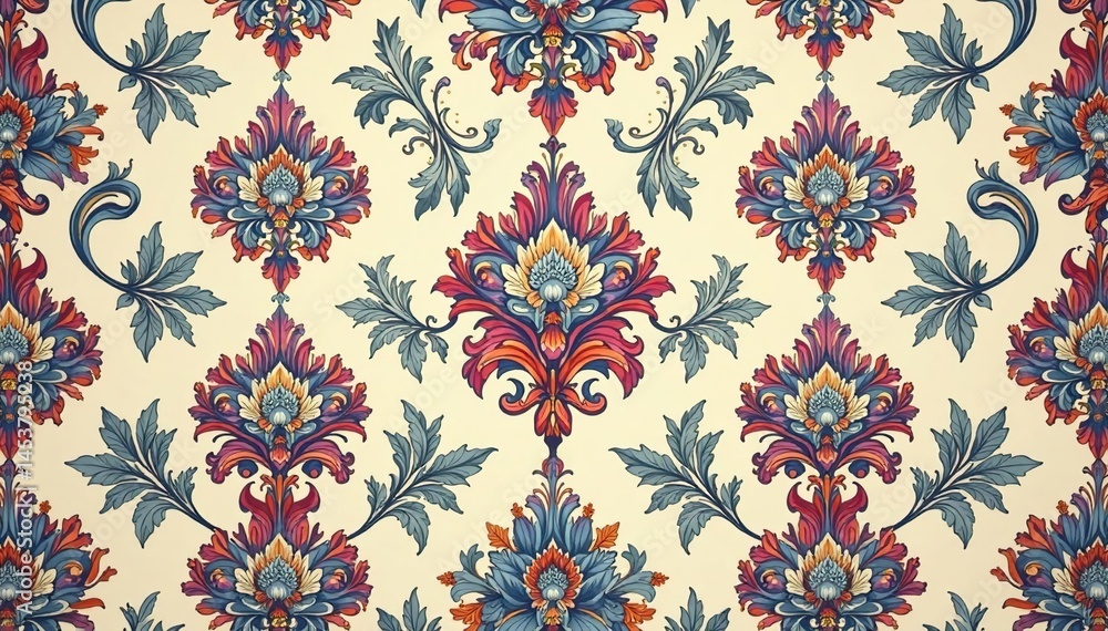 Elegant floral damask pattern, intricate design in muted tones, royal, vintage Elegant floral damask pattern, intricate design in muted tones, royal, vintage
