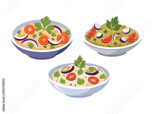 vector illustration of a turkish food Patlıcan Salatası (Smoky Eggplant Salad)