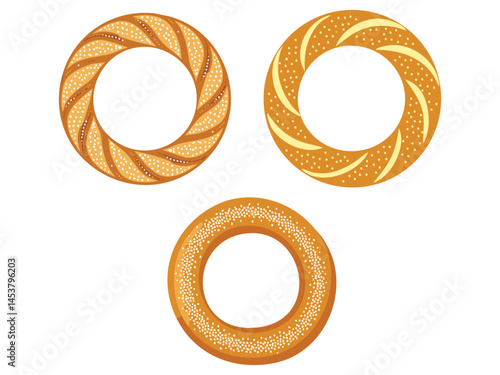 vector illustration of a turkish food Simit (Sesame-Crusted Bread Ring)