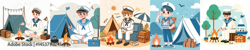 vector set of camping sailors