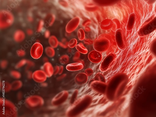 Microscopic view of red blood cells in circulation