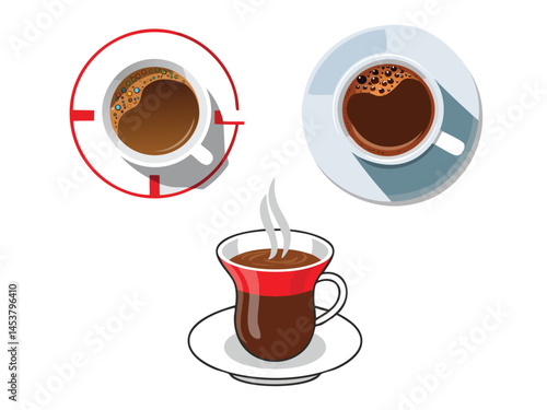 vector illustration of a Turkish Coffee (Türk Kahvesi) (Strong Coffee Served in Small Cups)
