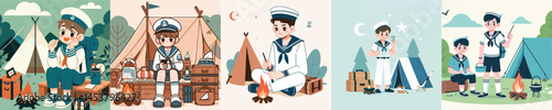 vector set of camping sailors