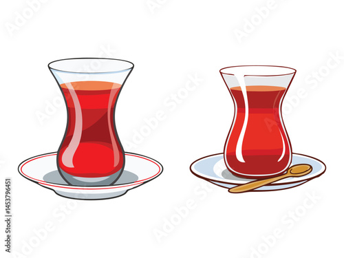 vector illustration of a turkish drink Turkish Tea (Çay) (Strong Black Tea Served in Small Glasses)