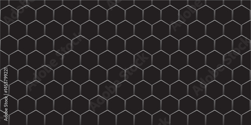 Seamless geometric vector illustration of a black hexagonal honeycomb pattern design