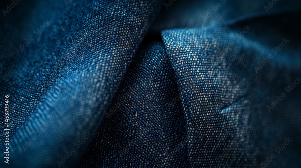 A close-up view of a woven blue textile material, with visible thread count and weave pattern. This image might be used for stock photography purposes.