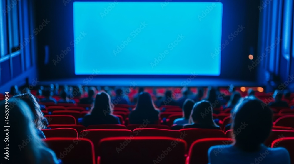 Movie theater scene with an audience enjoying a movie.