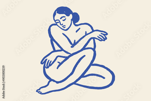 Seated nude woman — naive bold sketch illustration