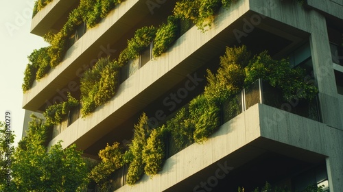 Obraz na płótnie Building with balconies covered in greenery. w salonie