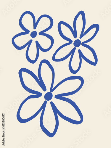 Five-petaled flowers — naive bold sketch illustration