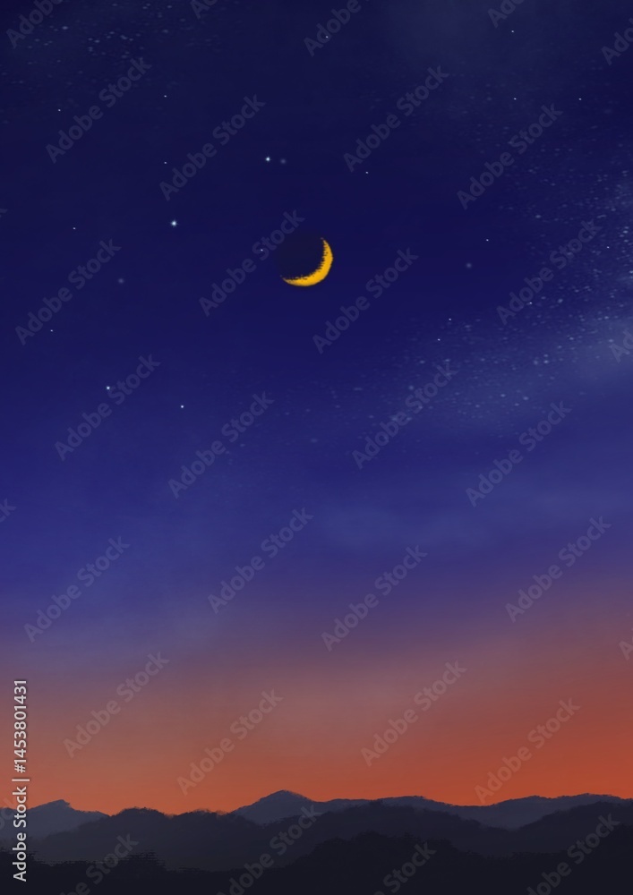 Obraz premium night sky with crescent moon. 