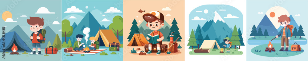 Obraz premium vector set of camping children