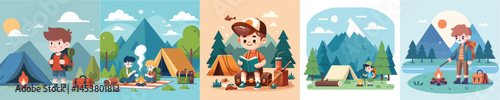 vector set of camping children