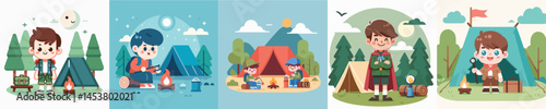 vector set of camping children