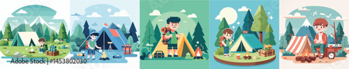 vector set of camping children