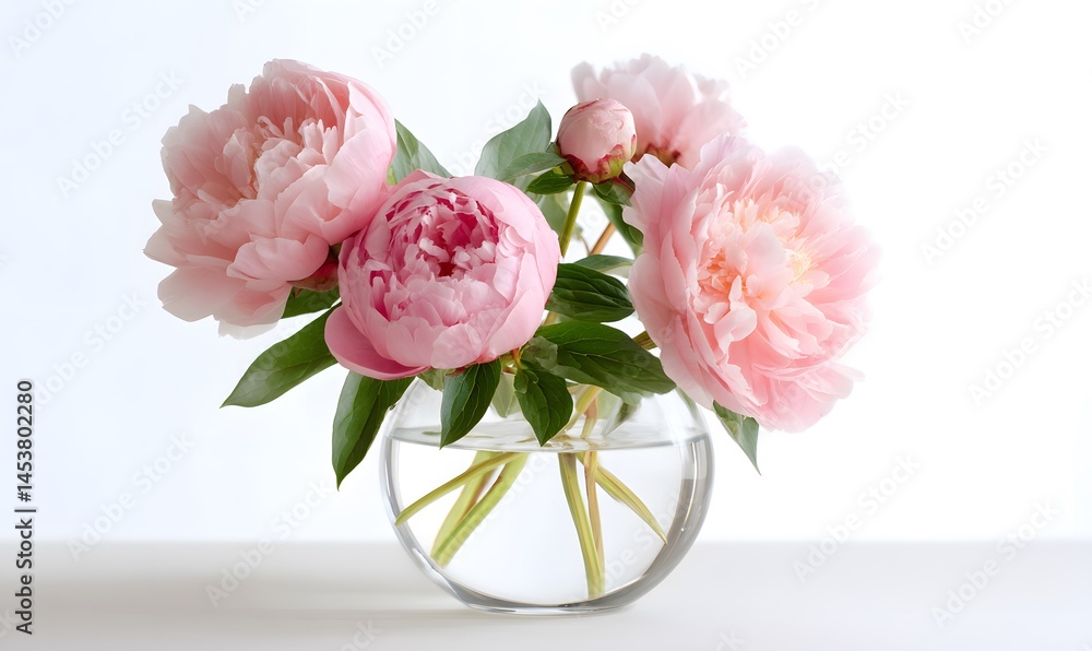 Obraz premium peony roses in a simple formed glass vase, Generative AI