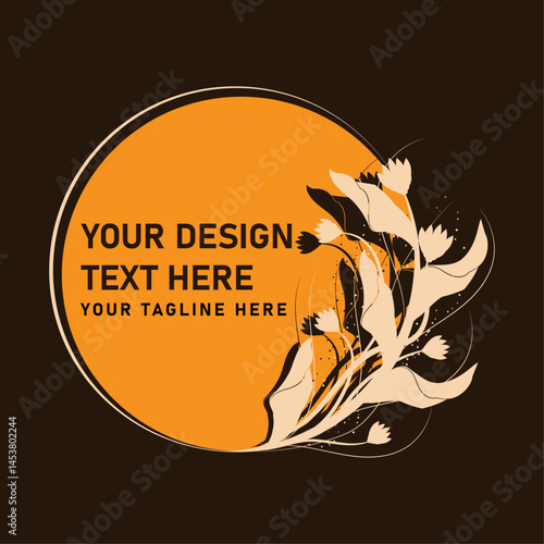 Floral Composition with Orange Circle and Text Frame
