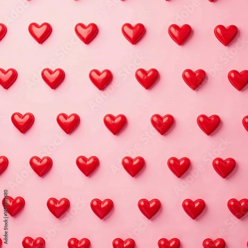 Seamless pattern of vibrant red hearts on a soft pink background, cute, sweet