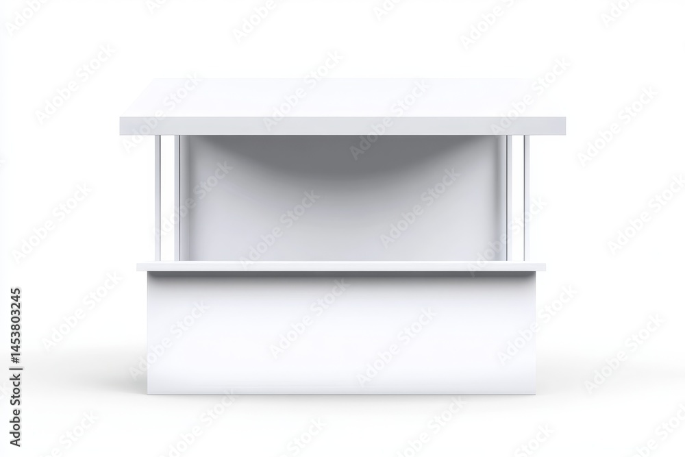 Modern white minimalist shelf with clean lines and a simple design. Digital rendering of an interior decoration item.