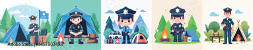 vector set of camping police