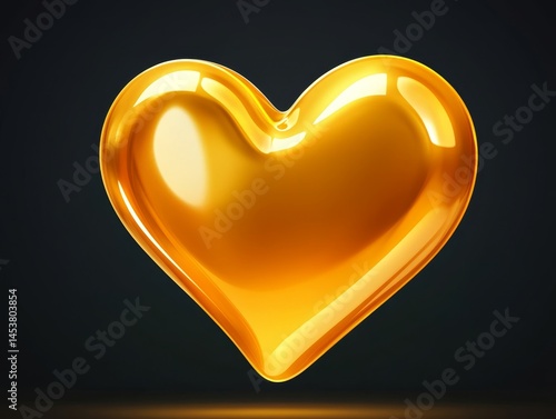 Obraz na płótnie Lustrous golden heart pendant. Shiny and metallic with a reflective surface that gleams like real gold. w salonie