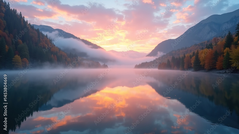 Fototapeta premium Dawn's Reflection: Nature's Mirror