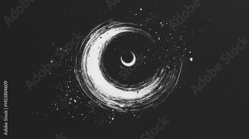 A minimalist depiction of a night sky with stars around a crescent moon.