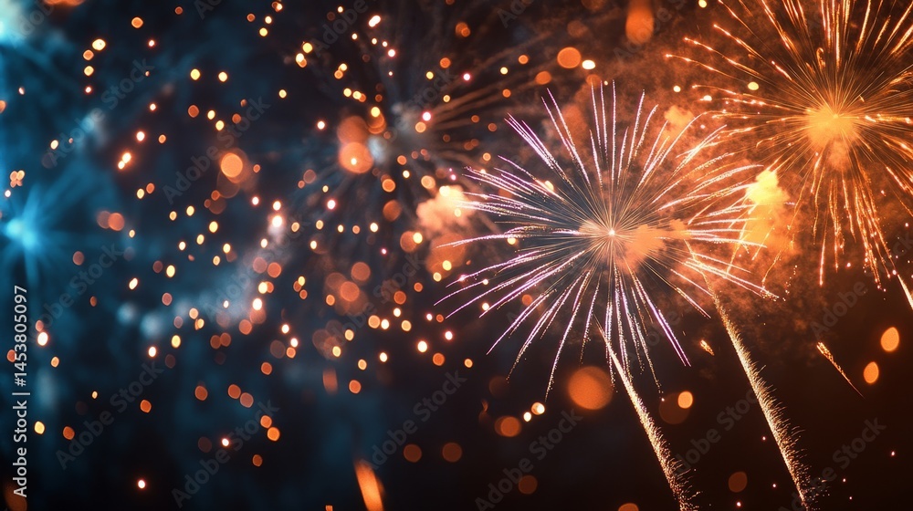 A display of fireworks exploding in various colors against a dark background, creating a bright and lively atmosphere often associated with celebrations.